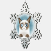 Neugieriges siamesisches Kätzchen Schneeflocken Zinn-Ornament (Rechts)