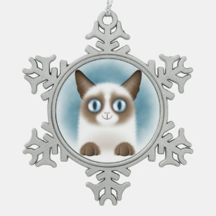 Neugieriges siamesisches Kätzchen Schneeflocken Zinn-Ornament