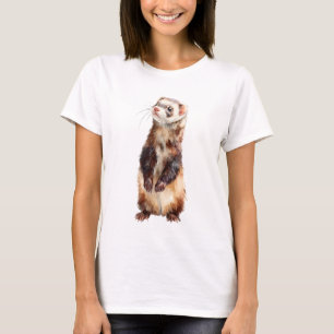 Neugieriges Wasserfarben-Frettchen stehende Frauen T-Shirt