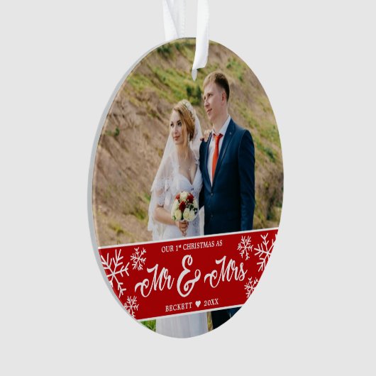 Neuheiten 1. Weihnachten Mr. & Mrs. Snowflake Foto Ornament (Vorderseite)