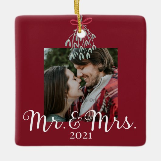 Neuigkeiten Mr. & Mrs. Foto Red Keramikornament (Vorderseite)