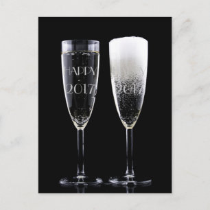 Neujahr 2017 Schwarz-weiße Champagner-Gläser Feiertagspostkarte