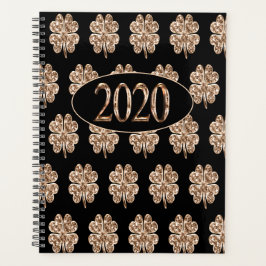 Neujahr 2020 Schwarz-Gold-Leaf-Clovers Planer