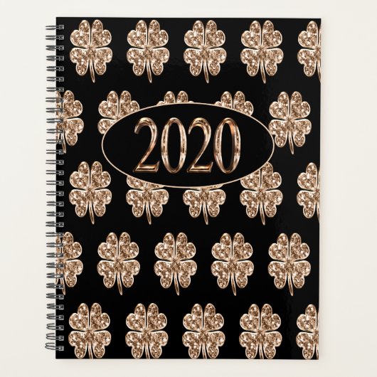 Neujahr 2020 Schwarz-Gold-Leaf-Clovers Planer (Vorderseite)