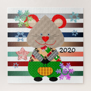 Neujahr 2020 Vintage Retro-Maus-Symbol Design ca Puzzle