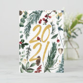 Neujahr 2021 | Feierlicher Kiefernstrauch Feiertagskarte (Stehend Vorderseite)