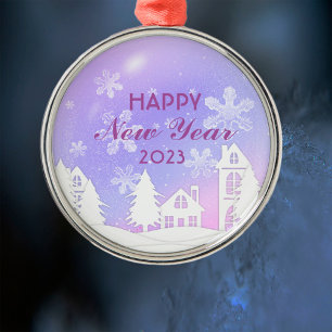 Neujahr 2023 Lila Schnee im Weißen Haus Ornament Aus Metall
