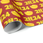 Neujahr 2024 chinesischer Dragon Gold Red Geschenkpapier (Rolleneckpunkt)