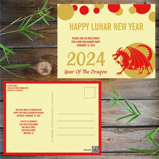 Neujahr 2024 Party des Roten Drachen oder Gruß Postkarte