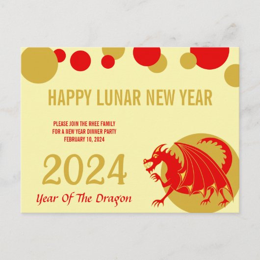 Neujahr 2024 Party des Roten Drachen oder Gruß Postkarte (Vorderseite)