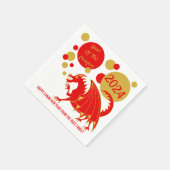 Neujahr 2024: Rotes Drachenrot und Goldmedaille Pa Serviette (Ecke)