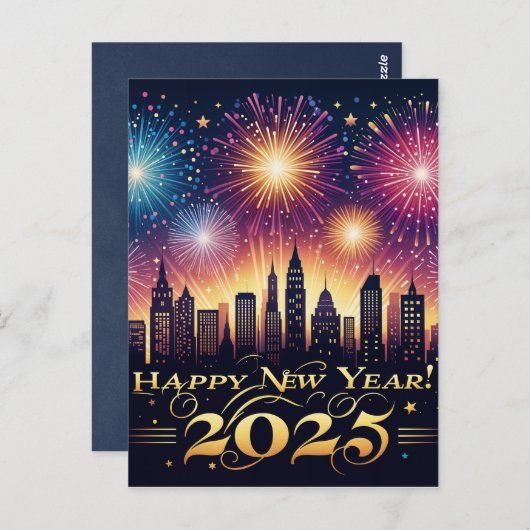 Neujahr 2025 Feuerwerk Feier Postkarte (Vorne/Hinten)