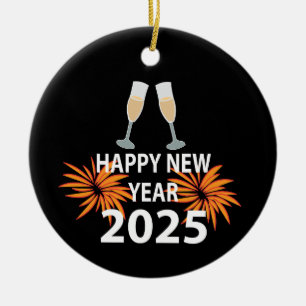 Neujahr 2025 Frohes neues Jahr Keramik Ornament