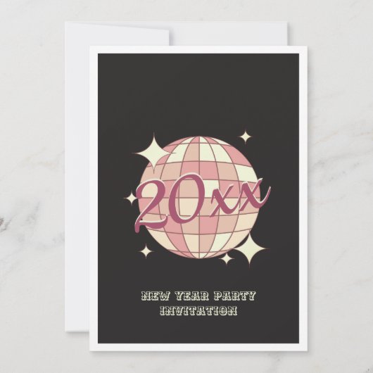 Neujahr 2025 Party Einladung Schwarzer Disco-Ball (Rückseite)