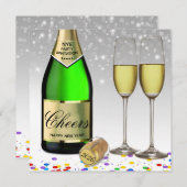 Neujahr 2025 Sparkling Weinflasche Einladung (Vorne/Hinten)