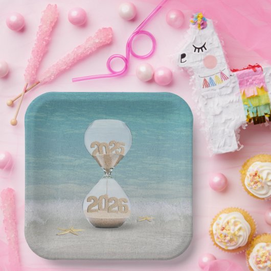 Neujahr 2025 Stunden am Strand Pappteller (Party)