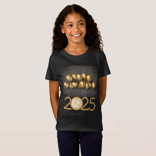 Neujahr 2025 T - Shirt Design mit Balloons & Clock (Vorne ganz)
