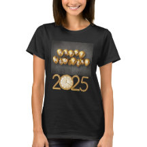 Neujahr 2025 T - Shirt Design mit Balloons & Clock