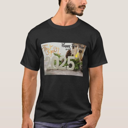 Neujahr 2025 T - Shirt Design mit festlicher Dekor (Vorderseite)