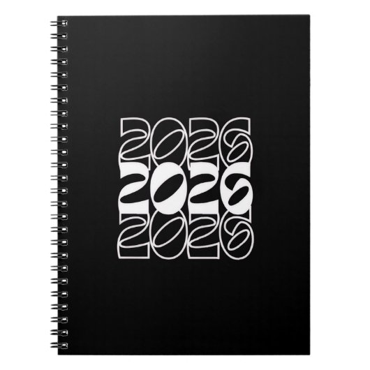 Neujahr 2026 B&W-Textdesign Notizblock (Vorderseite)