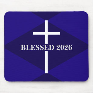 Neujahr 2026 Blau und Weiß Kreuz Christlich Mousepad
