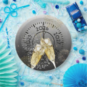 Neujahr 2026 Champagner Toast und Feuerwerk Pappteller (Party)