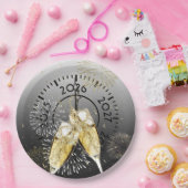 Neujahr 2026 Champagner Toast und Feuerwerk Pappteller (Party)