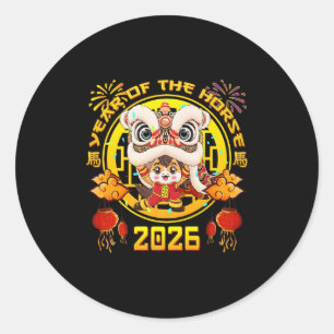 Neujahr 2026 Chinesisches Pferd Das Jahr des Pferd Runder Aufkleber