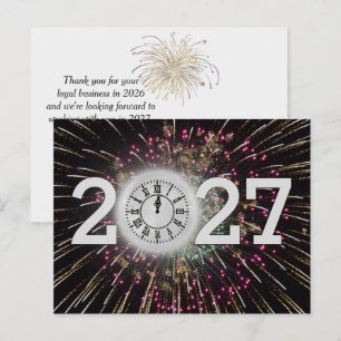 Neujahr 2026 Feuerwerke und Monduhr Postkarte