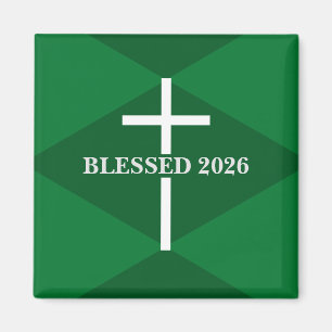 Neujahr 2026 Grün und Weiß Kreuz Christlich Magnet