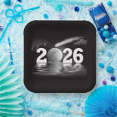 Neujahr 2026 Mond mit Comet Pappteller (Party)