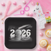 Neujahr 2026 Mond mit Comet Pappteller (Party)