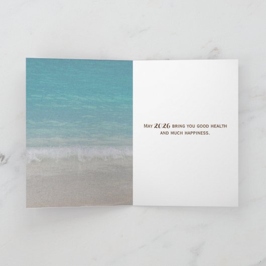 Neujahr 2026 Sand Timer on Beach Karte (Innenseite)