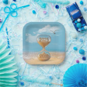 Neujahr 2026 Sanduhr mit Seestern Pappteller (Party)