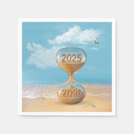 Neujahr 2026 Sanduhr mit Seestern Serviette (Vorderseite)