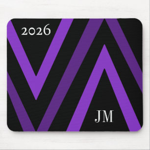 Neujahr 2026 Schwarze und violette gestreifte Init Mousepad