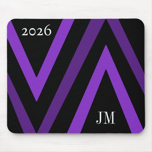 Neujahr 2026 Schwarze und violette gestreifte Init Mousepad (Vorne)