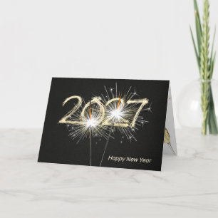 Neujahr 2026 Sparklers auf schwarz Feiertagskarte