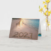 Neujahr 2026 Tropical Beach Karte (Gelbe Blume)
