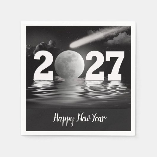 Neujahr 2026 Vollmond mit Komet Serviette (Vorderseite)