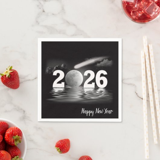 Neujahr 2026 Vollmond mit Komet Serviette (Beispiel)