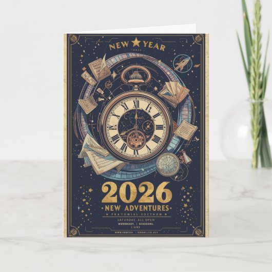 Neujahr 2026 Zeitreise Vintage-Grußkarte Karte (Vorderseite)