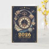 Neujahr 2026 Zeitreise Vintage-Grußkarte Karte (Gelbe Blume)