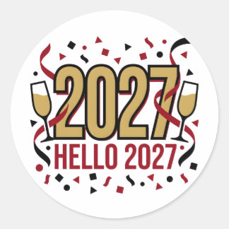 Neujahr 2027 Hallo Konfetti Runder Aufkleber