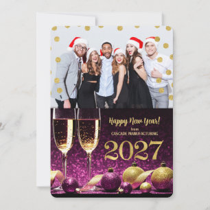 Neujahr 2027 Lila Gold Champagner Geschäftsfoto Feiertagskarte