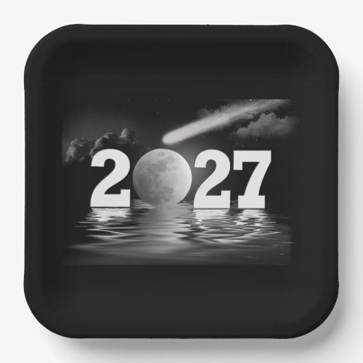 Neujahr 2027 Mond mit Komet Pappteller (Vorderseite)