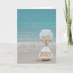 Neujahr 2027 Sanduhr am Strand Karte