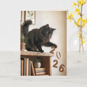 Neujahr 2027 Spielkatze Karte (Gelbe Blume)