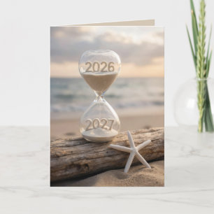 Neujahr 2027 Strand-Stundenglas Karte