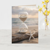 Neujahr 2027 Strand-Stundenglas Karte (Gelbe Blume)